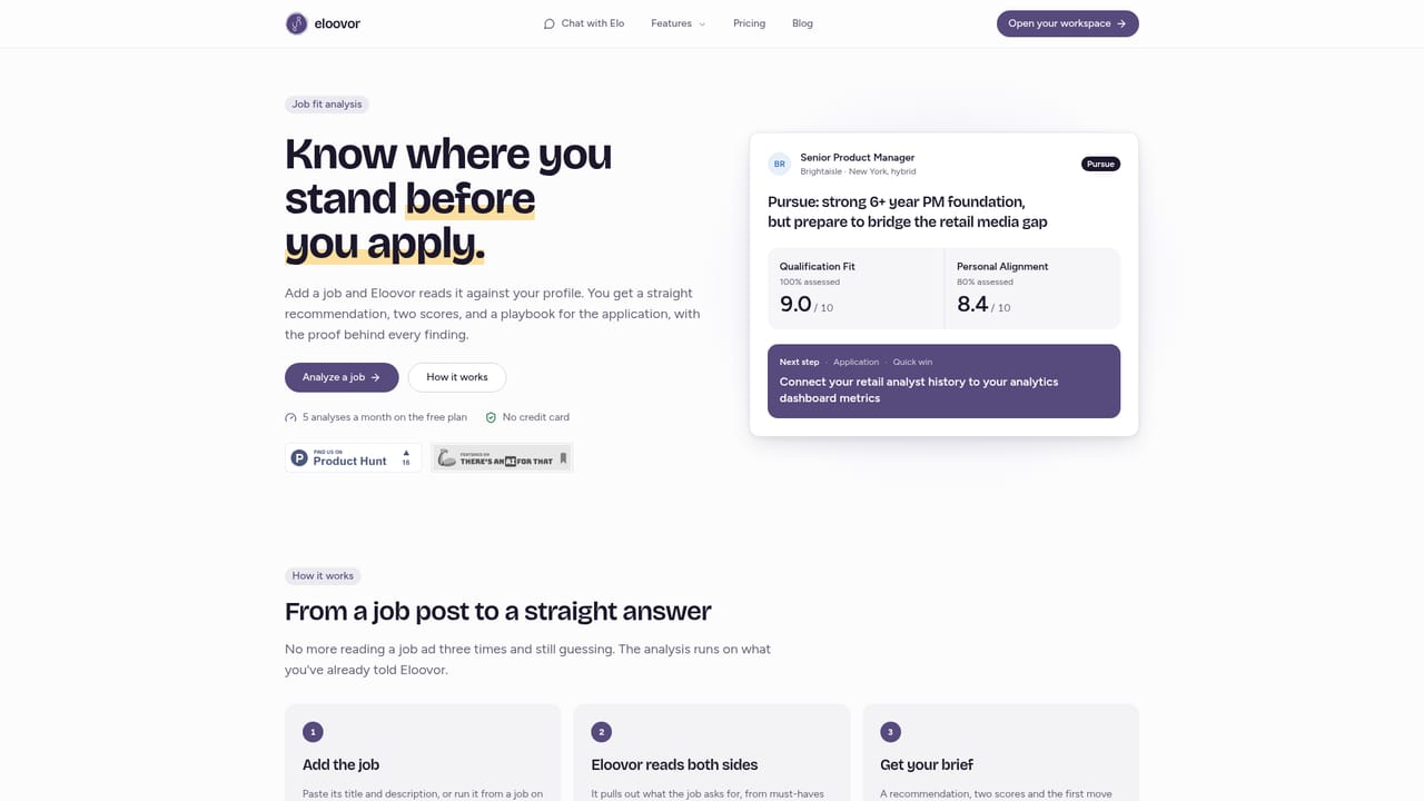 Eloovor — Add a job and run the fit analysis