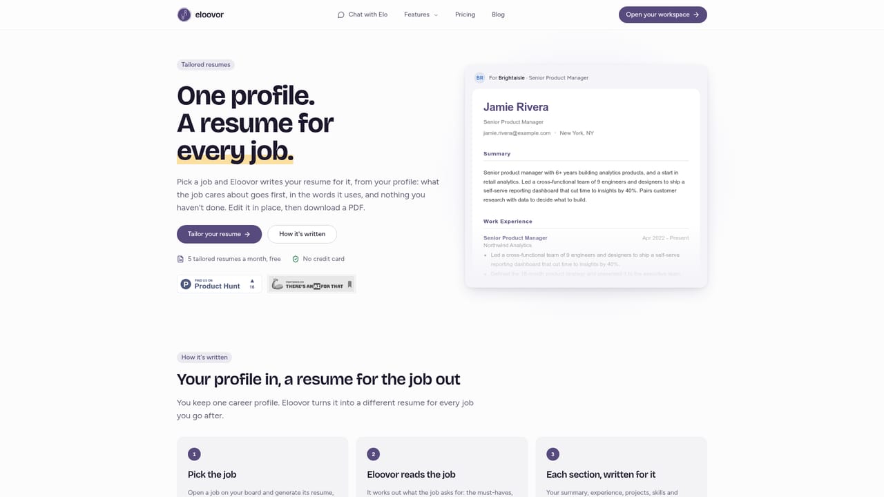 Eloovor — Generate a tailored resume for that job