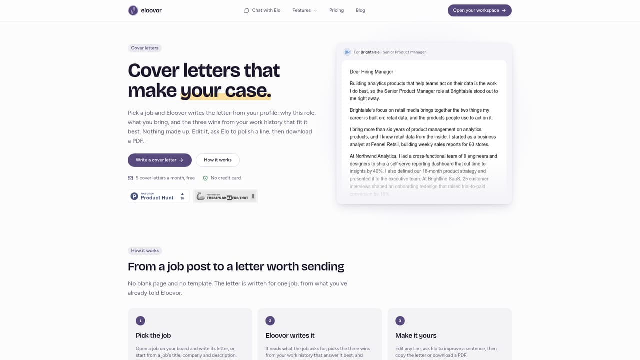 Eloovor — Draft the cover letter and research the employer