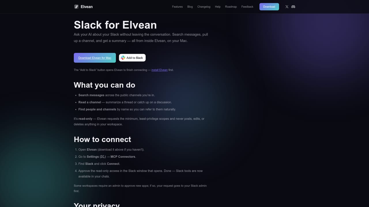 Elvean — Turn on tools and connectors