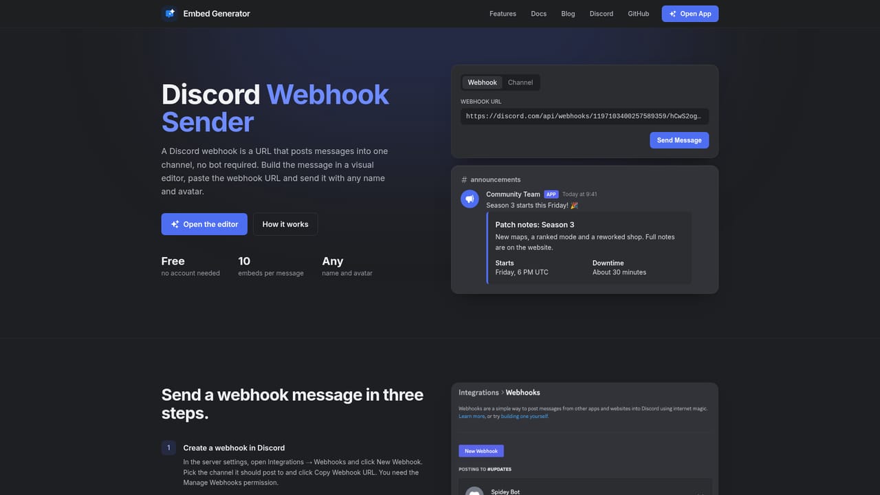 Embed Generator — Create a Discord webhook and paste the URL
