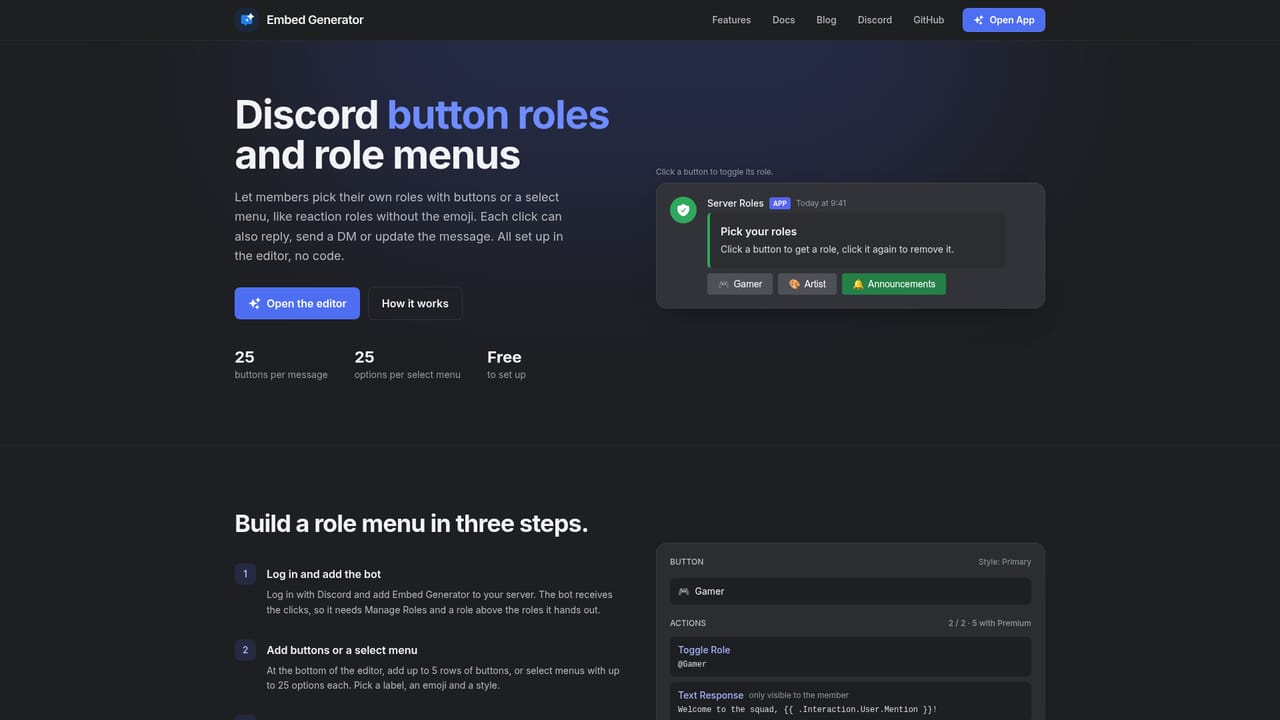 Embed Generator — Add the bot for interactive components