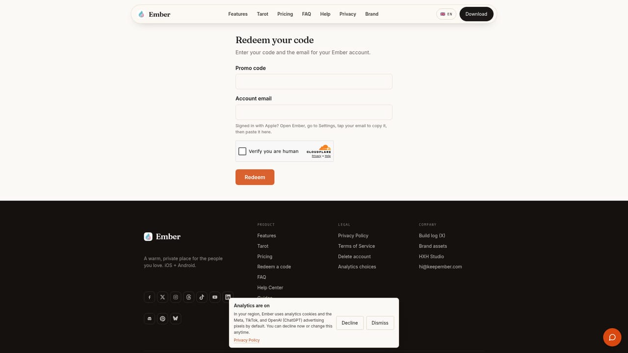 Ember — Redeem a code if you have one