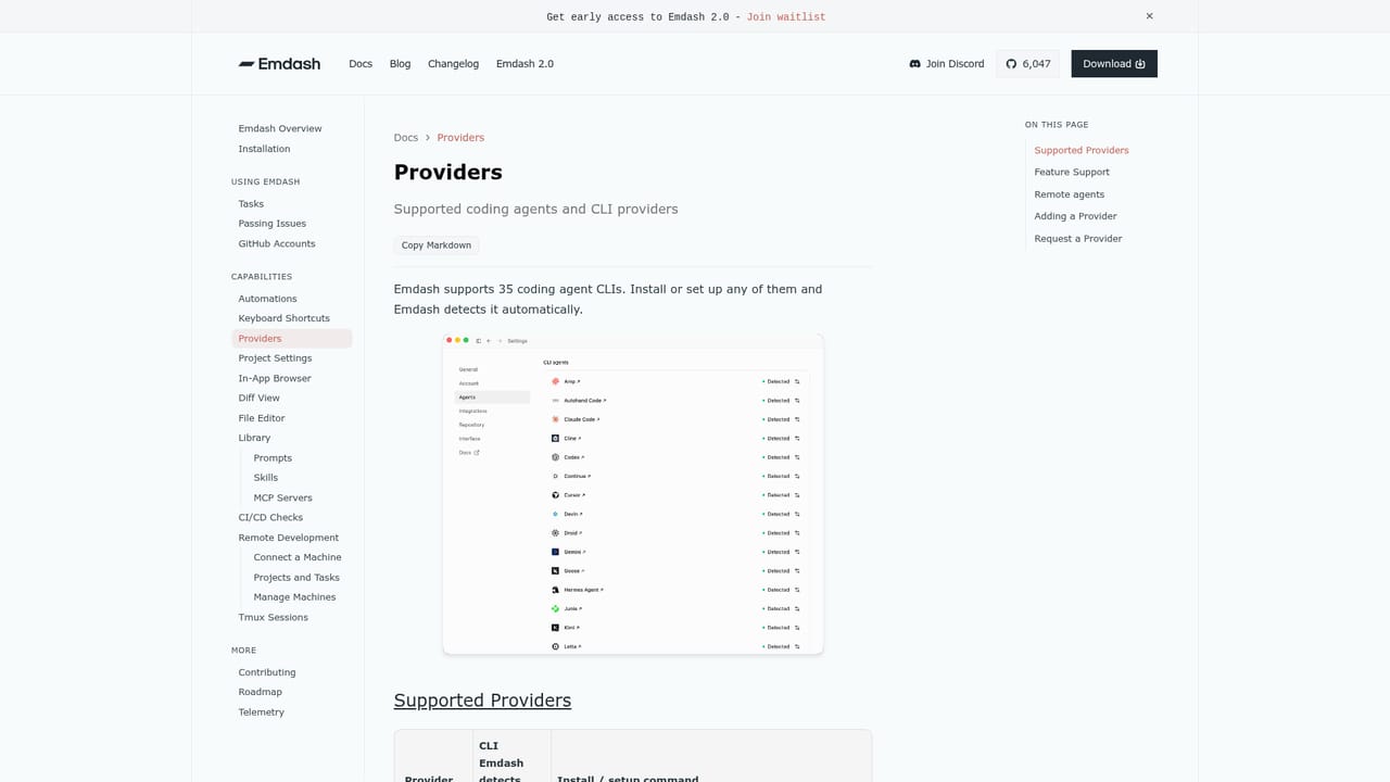 Emdash — Connect your coding agents and providers