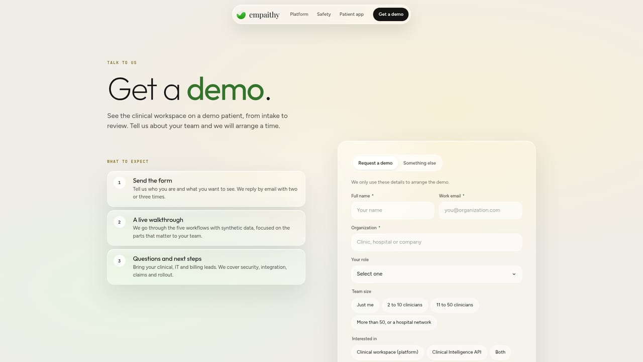 Empaithy — Book a live walkthrough on the demo patient