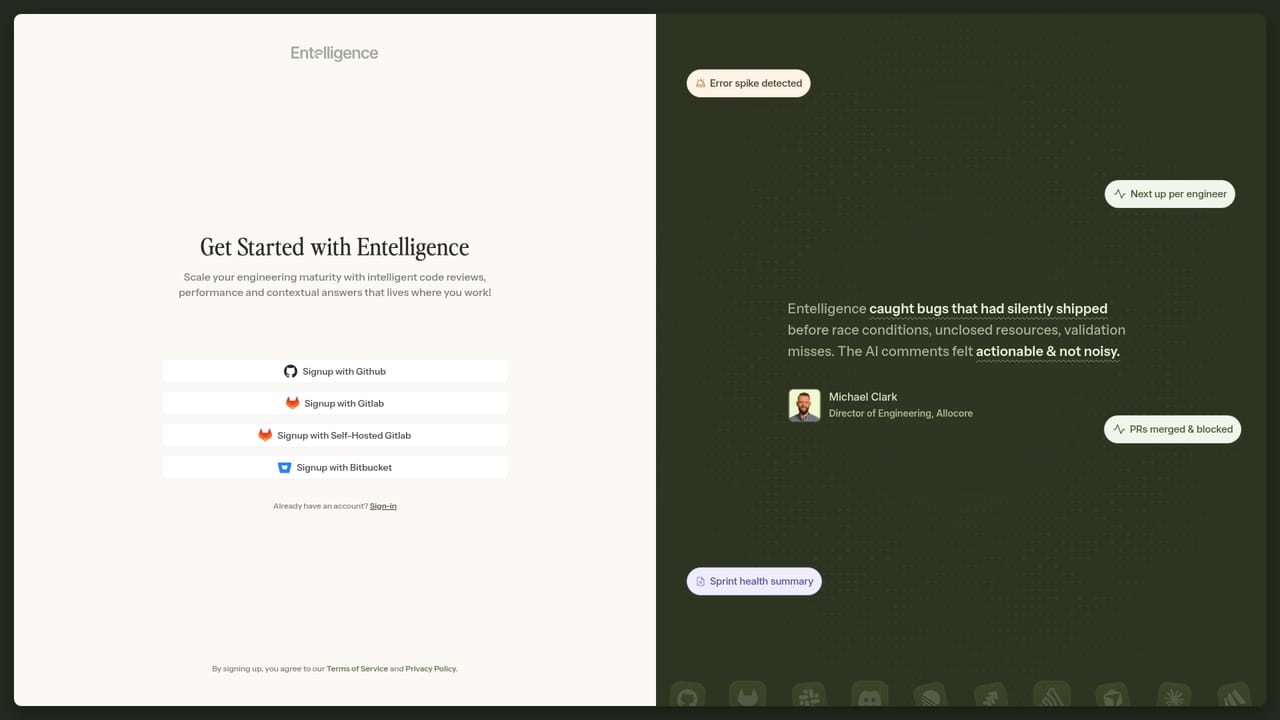 Entelligence — Create an account and connect a repository