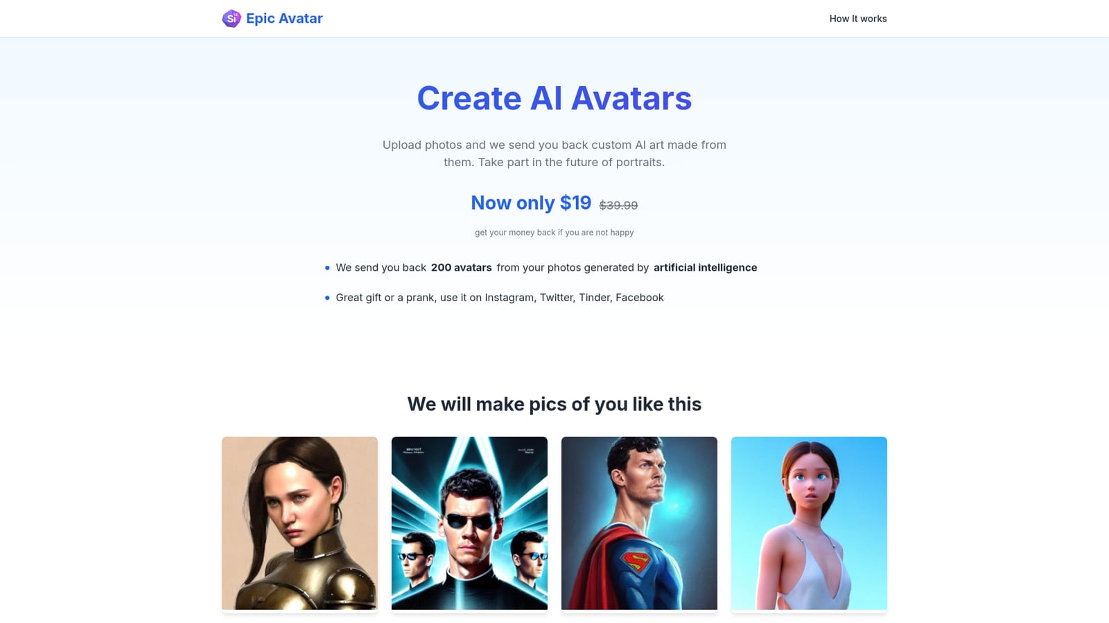 EpicAvatar — Upload your photo set