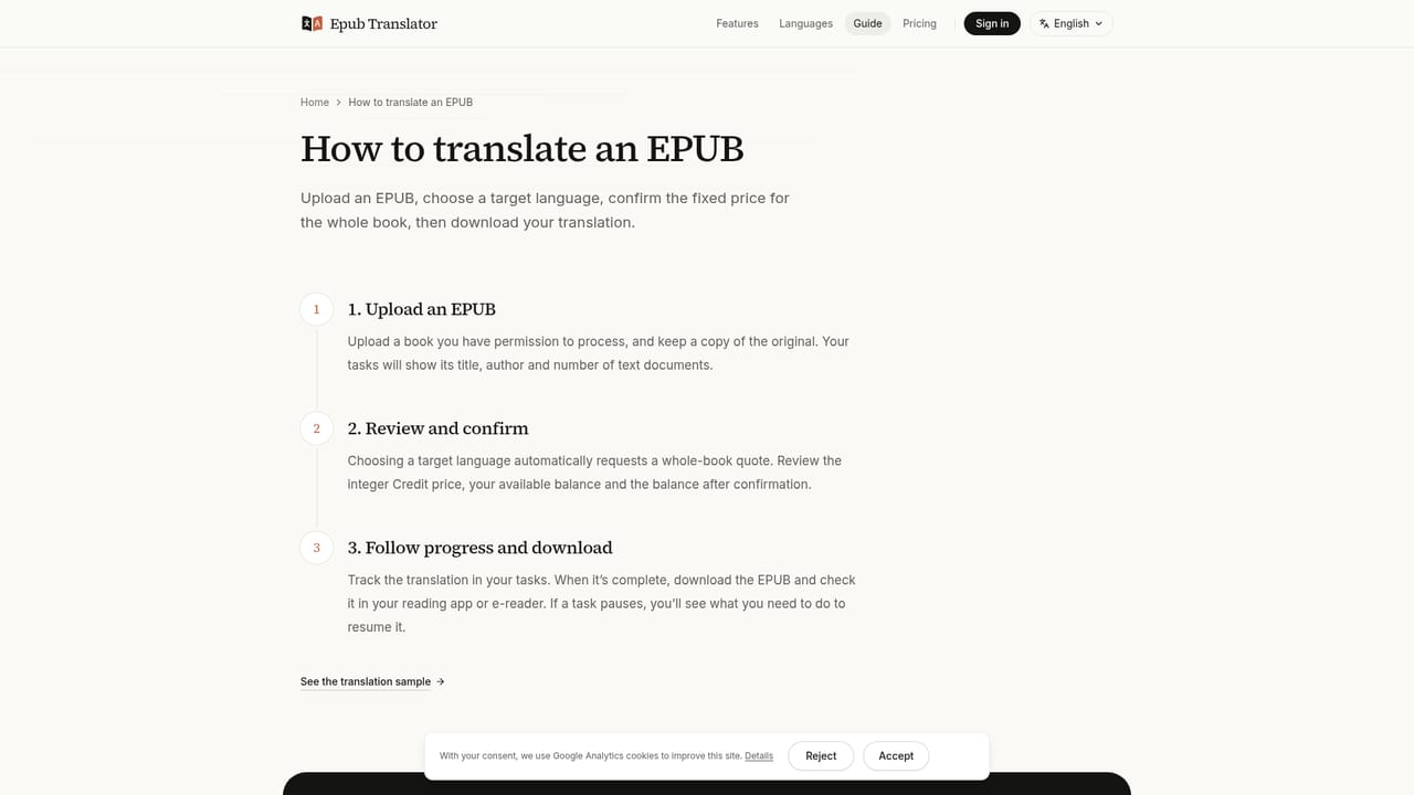 Epub Translator — Review the free opening