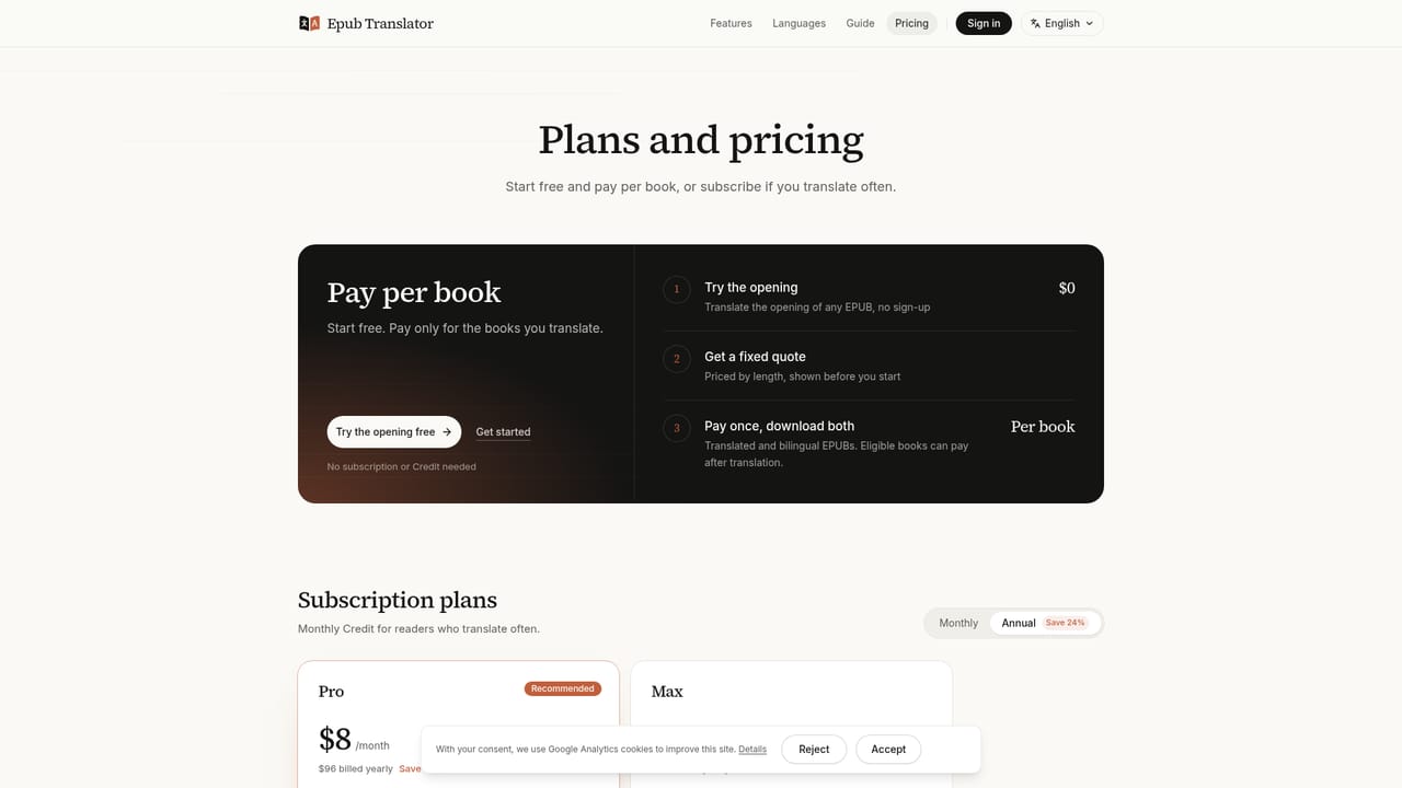 Epub Translator — Confirm the whole-book price