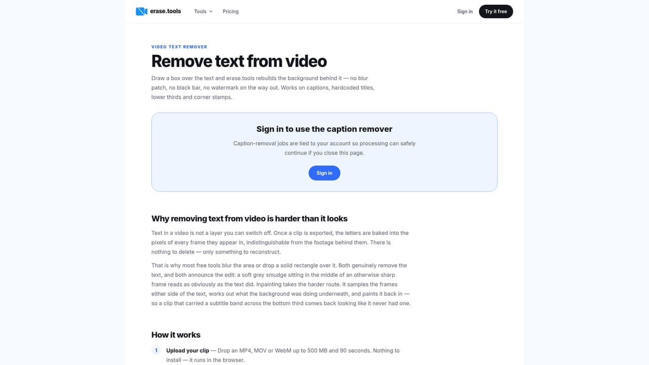 erase.tools — Open the video text remover