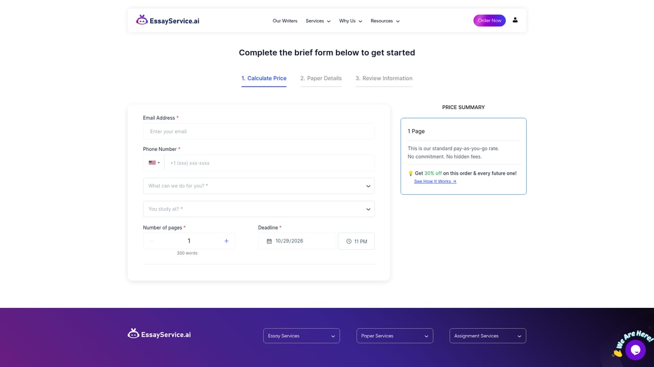 EssayService — Submit the order details