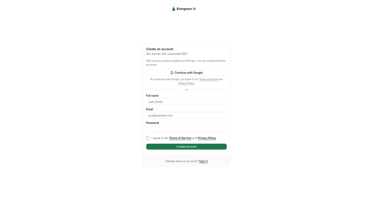 Evergreen AI — Create your account