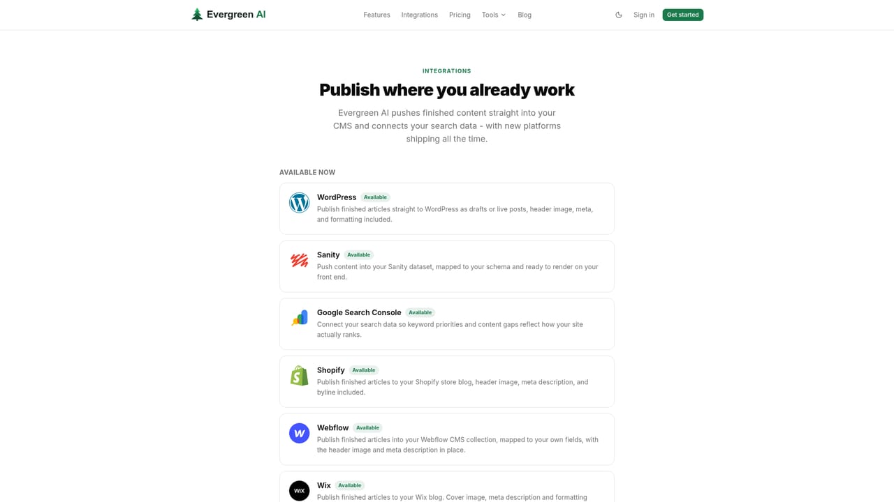 Evergreen AI — Connect your CMS