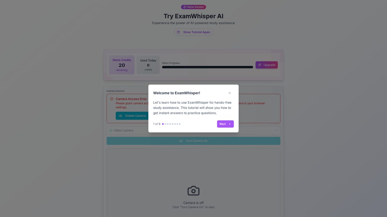 ExamWhisper — Try the demo without signing up