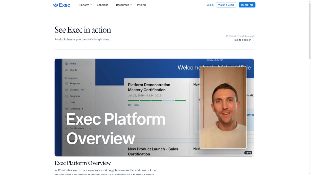 Exec — Book a walkthrough or start a free account