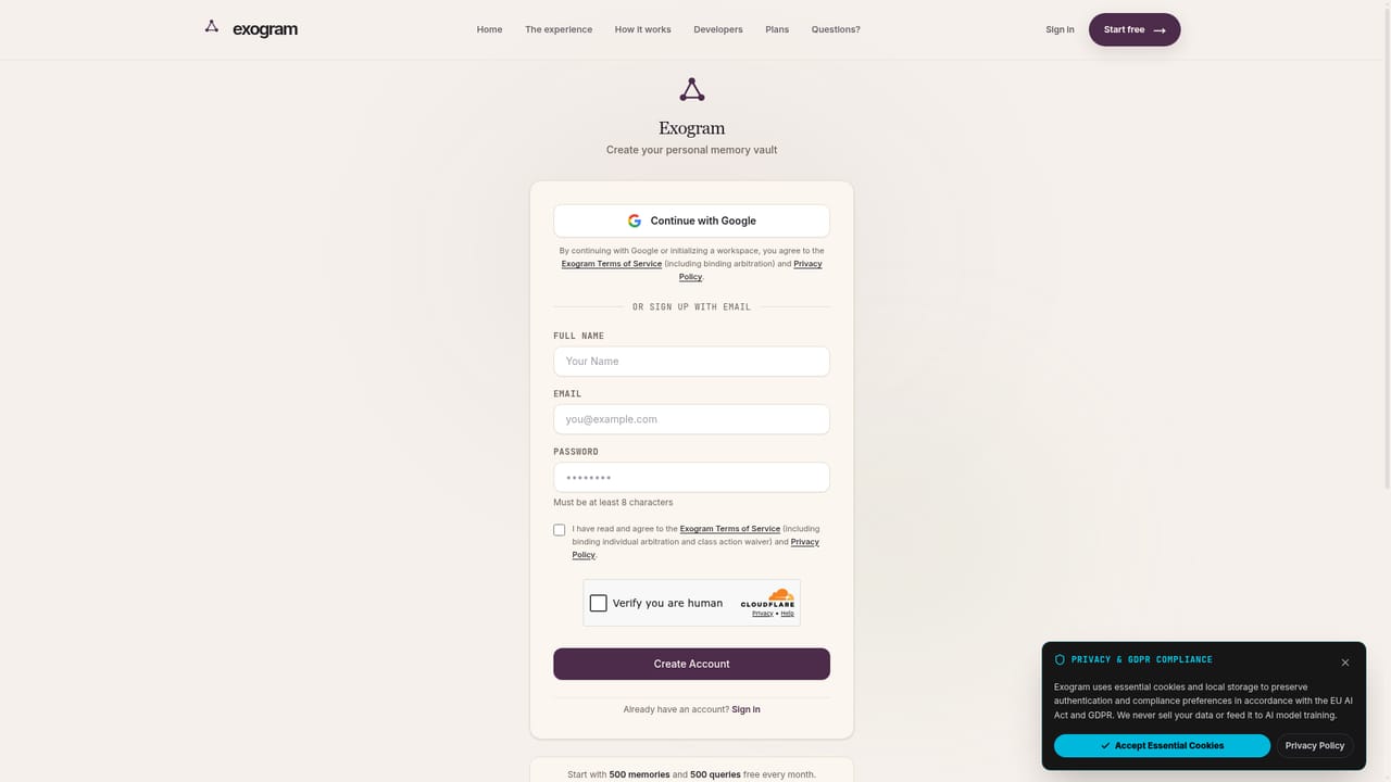 Exogram — Create an account