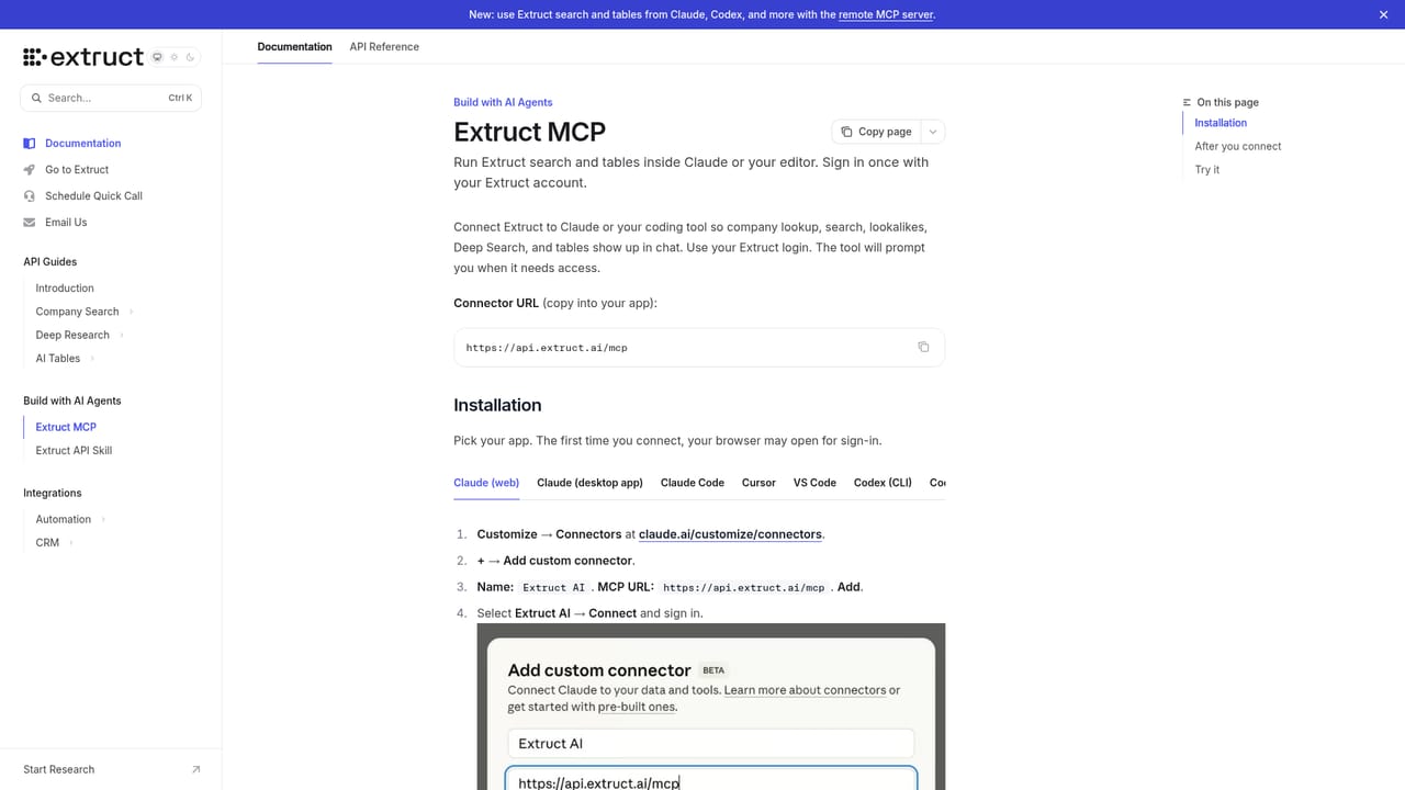 Extruct AI — Connect your agent over MCP