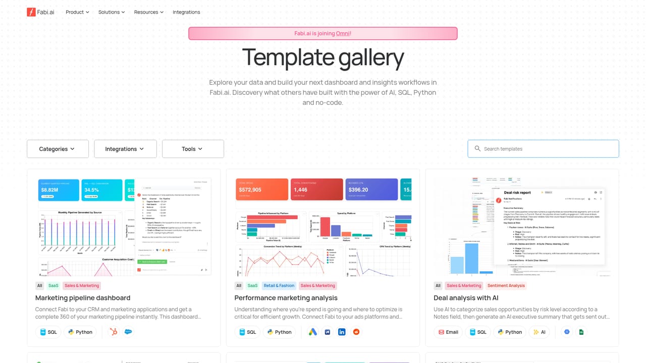 Fabi.ai — Pick a starting template