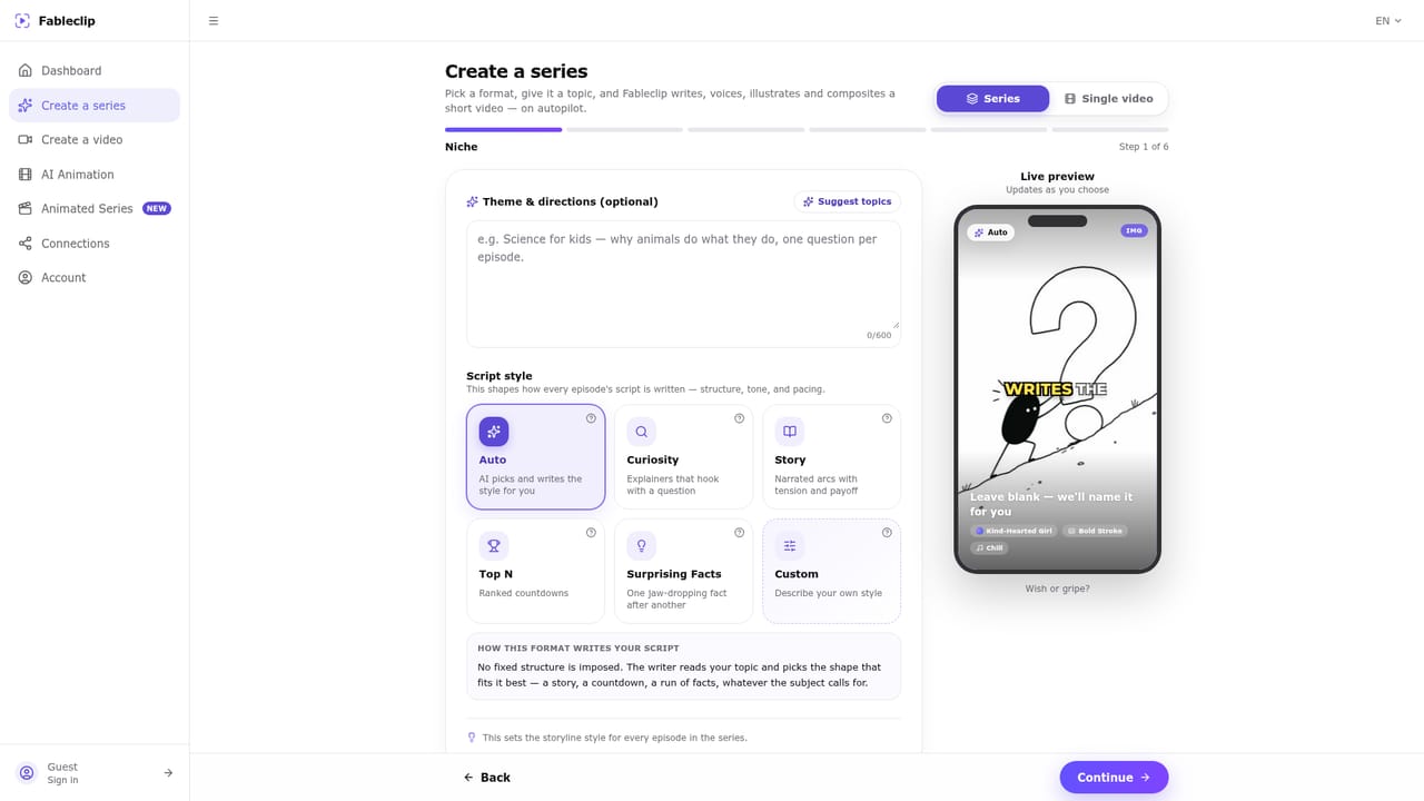 Fableclip — Create a series