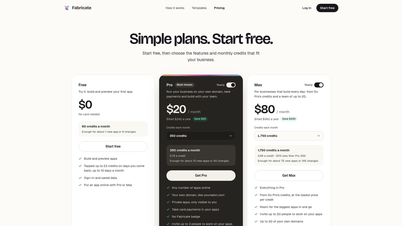 Fabricate AI — Choose a plan and publish