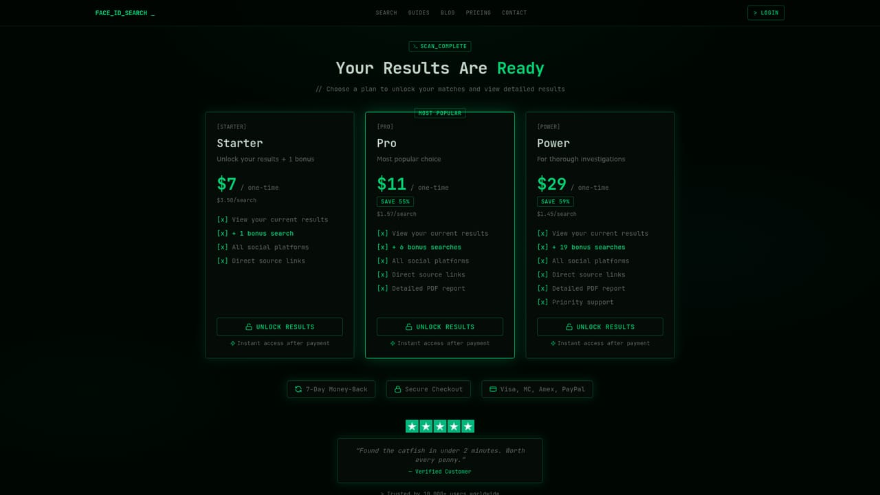 Face ID Search.com — Buy a credit pack