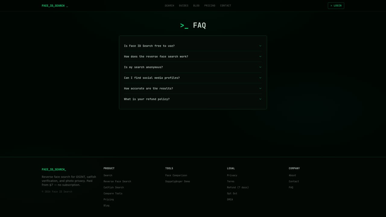 Face ID Search.com — Check the FAQ or contact support if something is unclear
