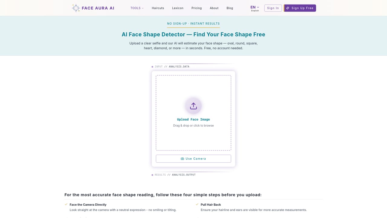 FaceAuraAI — Open the face shape detector