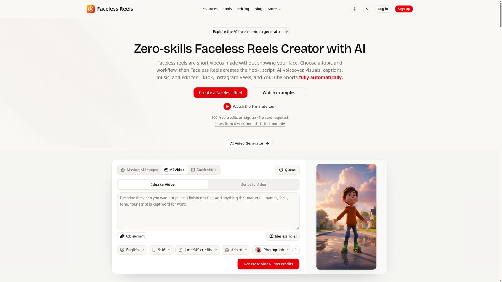FacelessReels.video — Create an account