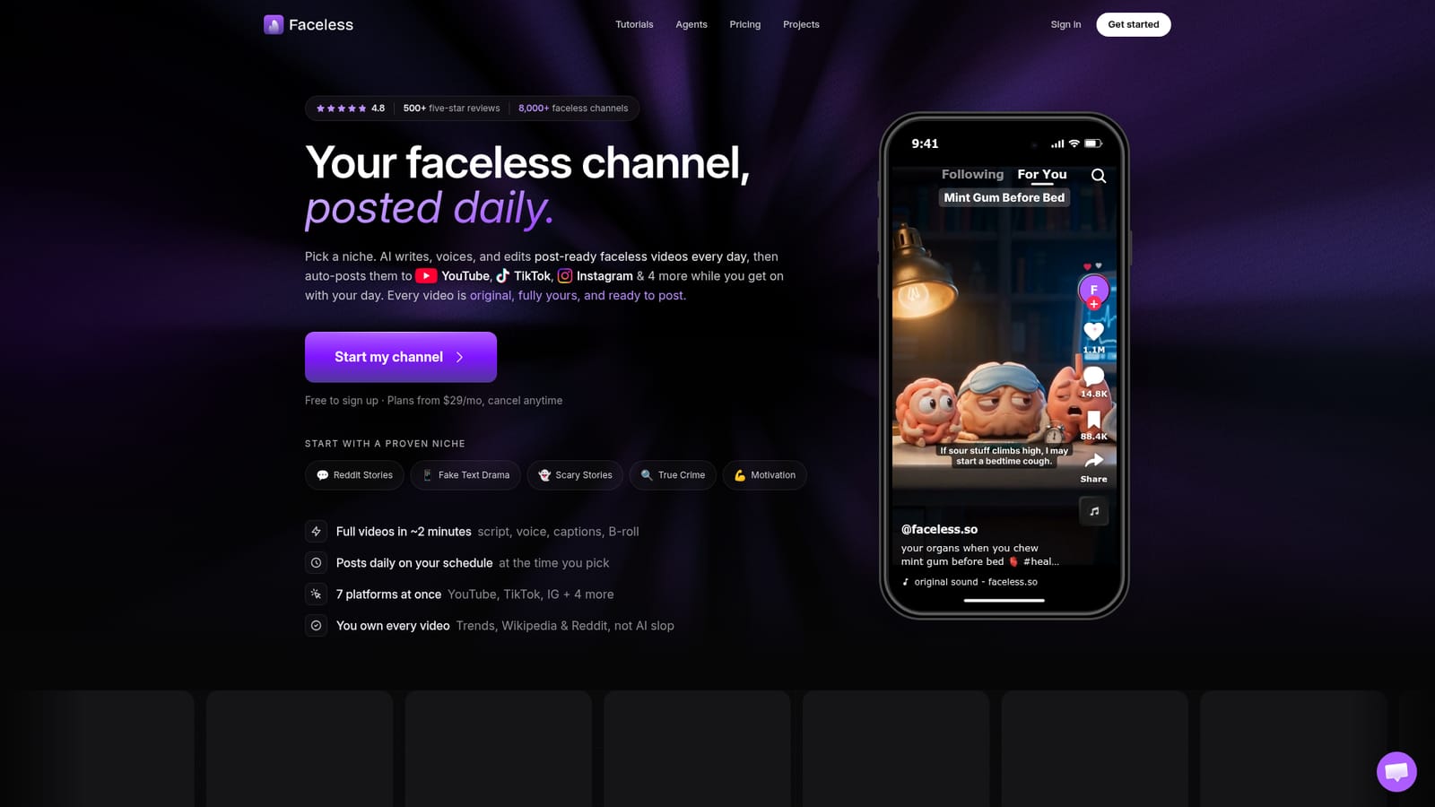 Faceless.so — Create an account and start a channel