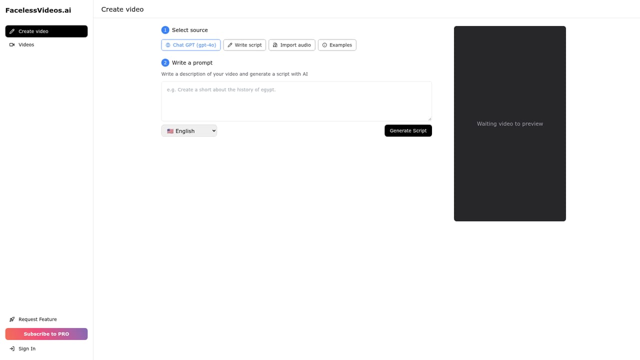 FacelessVideos.AI — Open the dashboard