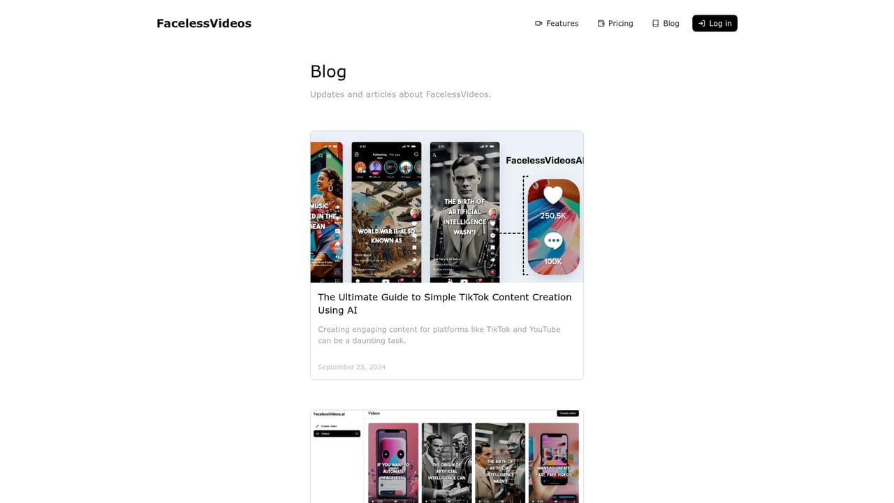 FacelessVideos.AI — Read the blog for workflow ideas