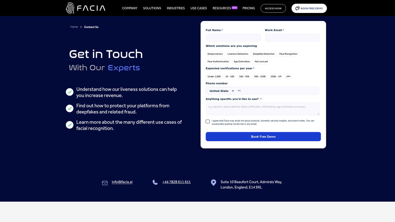 Facia AI — Request a demo or open a portal account
