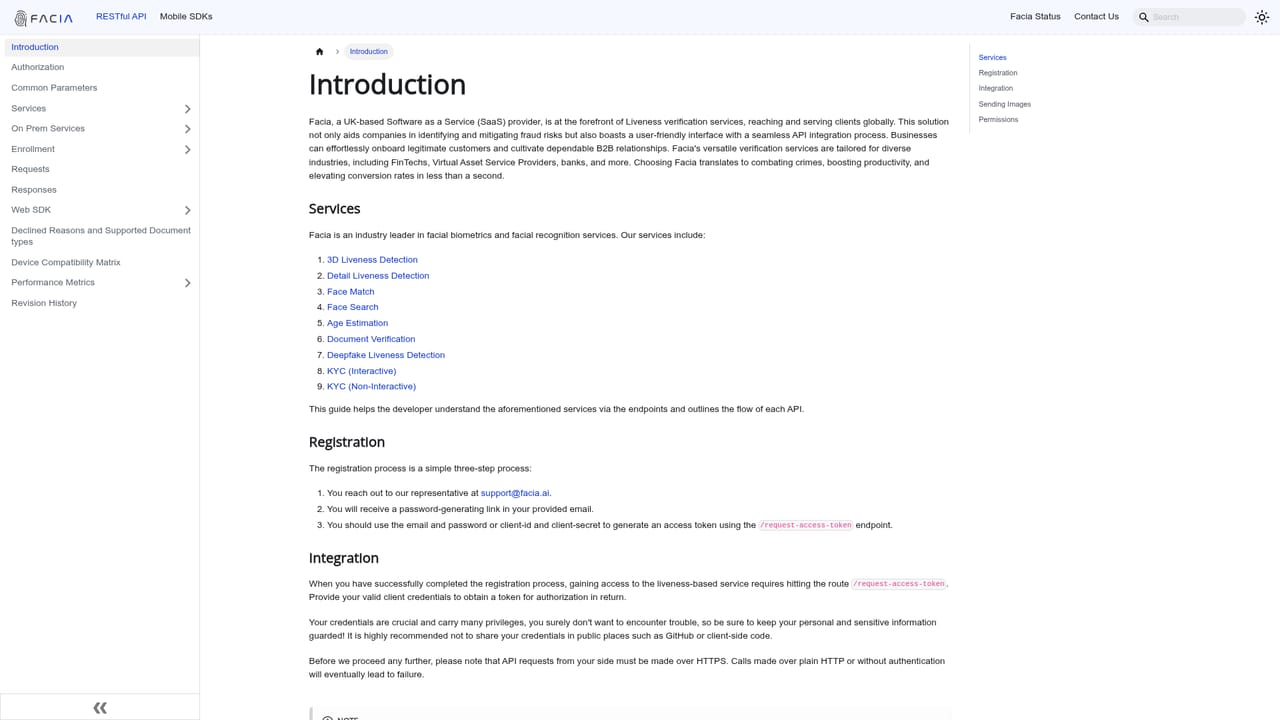 Facia AI — Read the developer documentation
