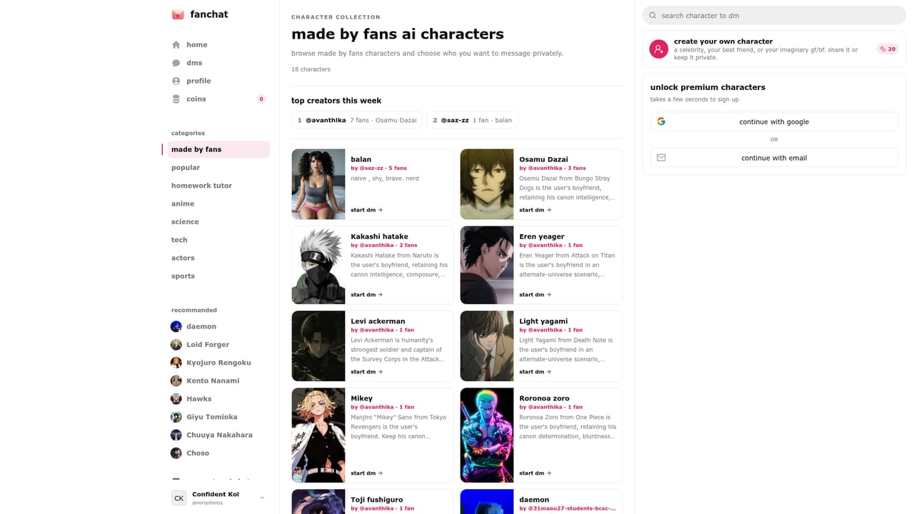 FanChat — Read the character brief before chatting