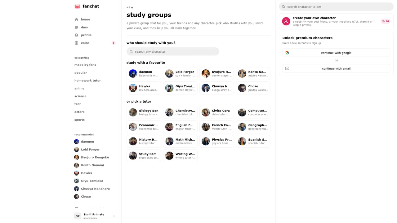 FanChat — Try a study session