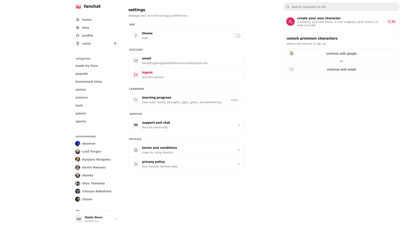 FanChat — Adjust your profile and privacy
