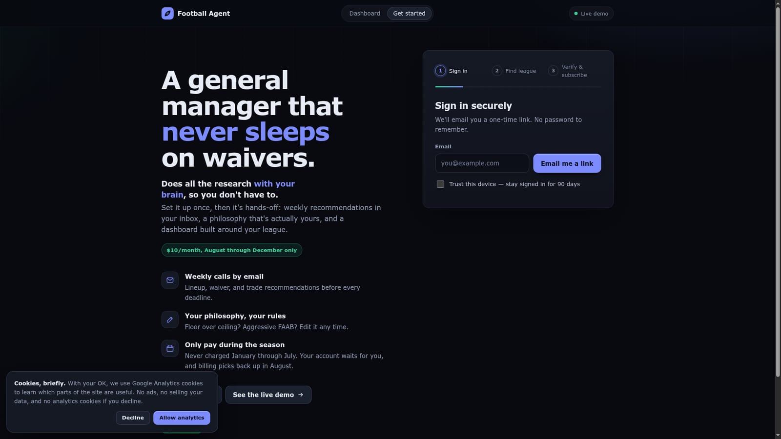 Fantasy Agent — Sign in with an emailed link