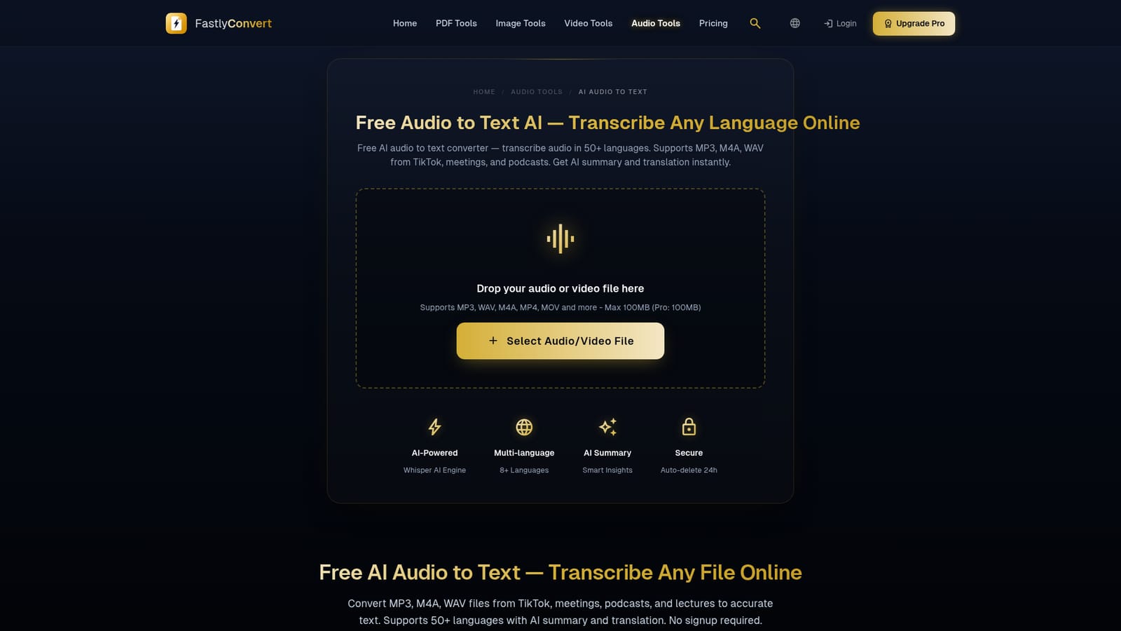 FastlyConvert — Open the audio to text converter