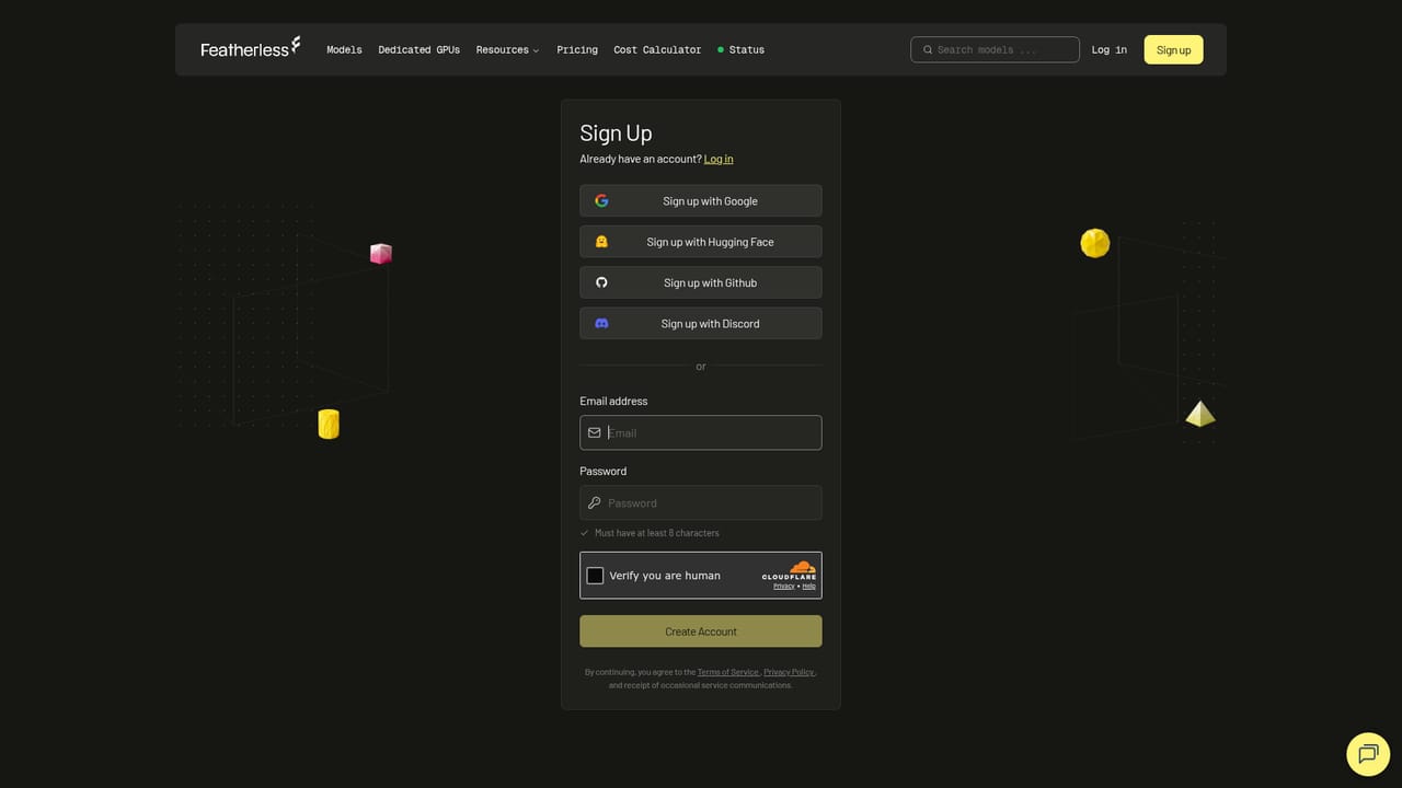 Featherless — Create a Featherless account