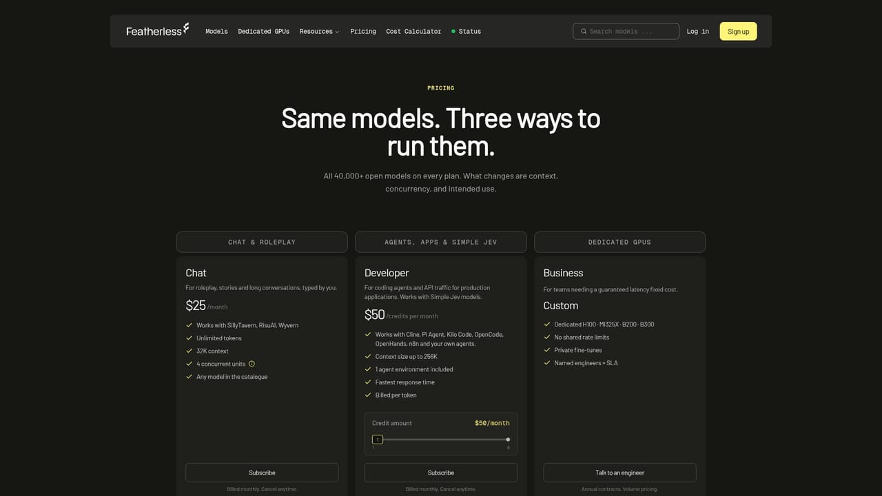 Featherless — Compare plans and subscribe