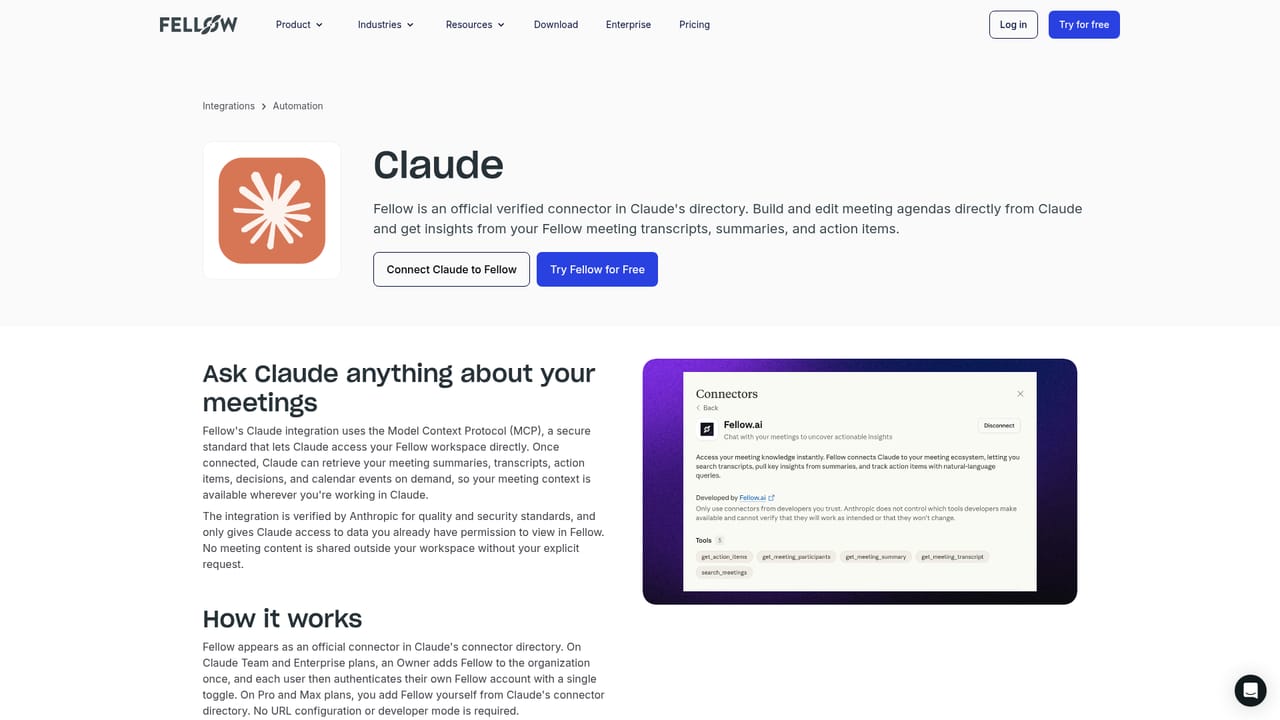 Fellow — Feed meeting intelligence into other tools