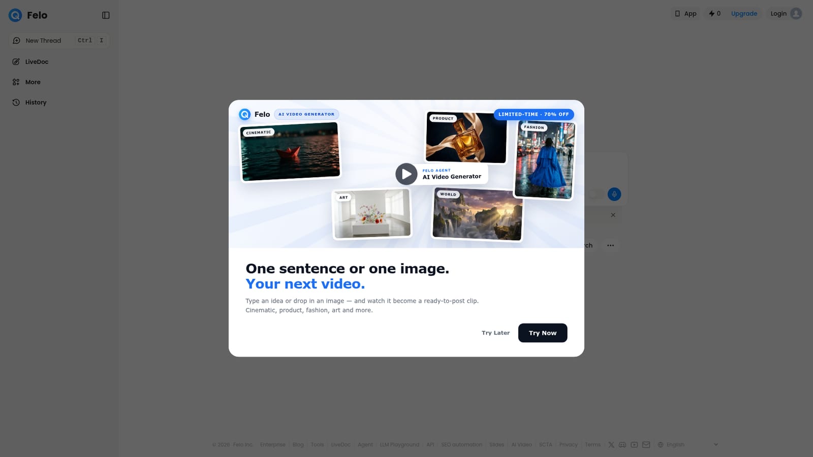 Felo — Open the search page and choose a model