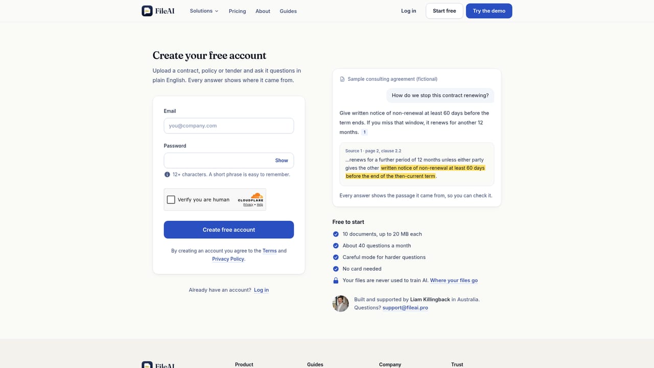 FileAI — Create a free account