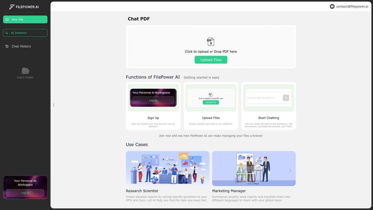 FilePower AI — Open the free chat workspace