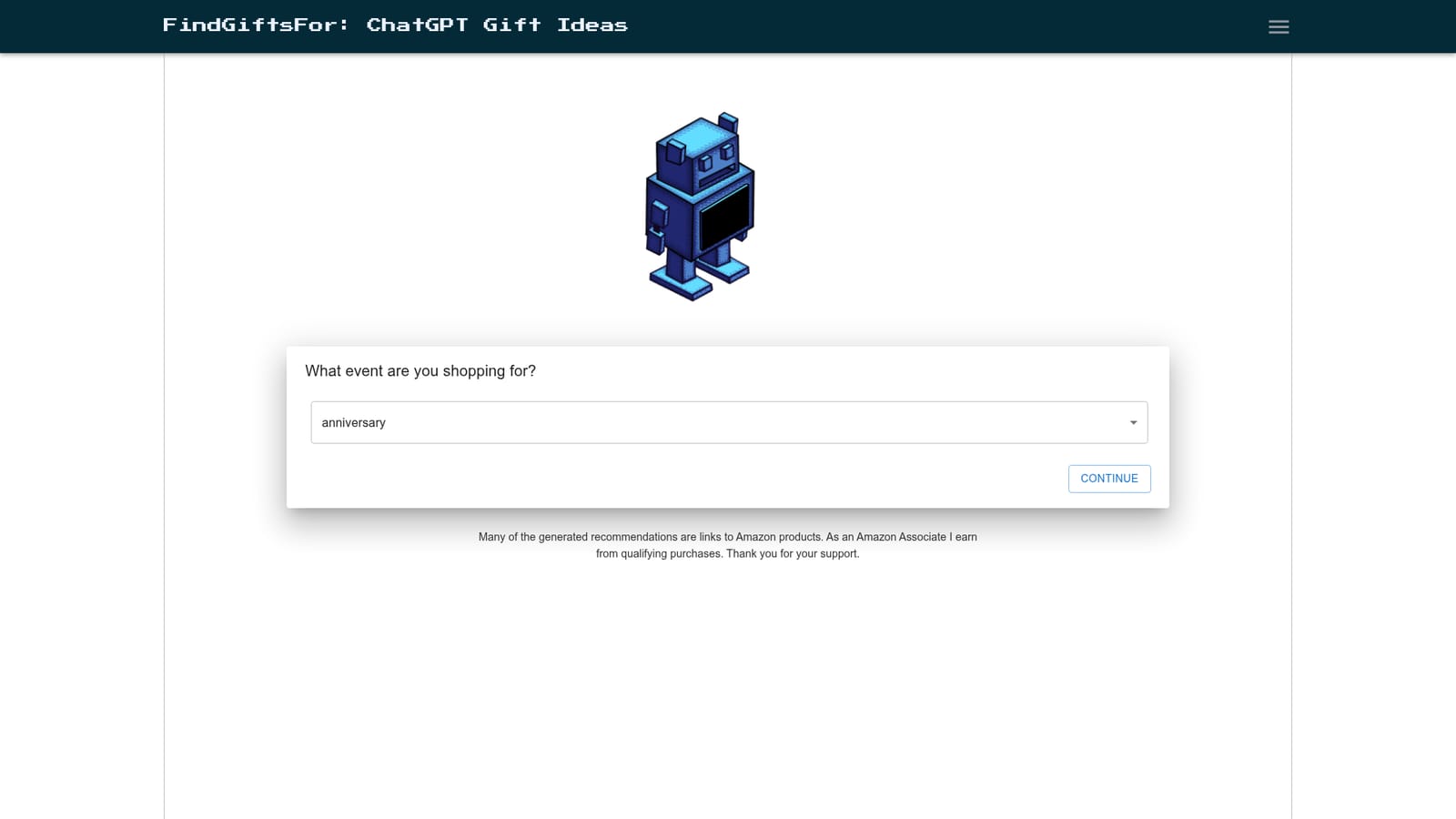 Findgiftsfor — Open the site and read the single prompt