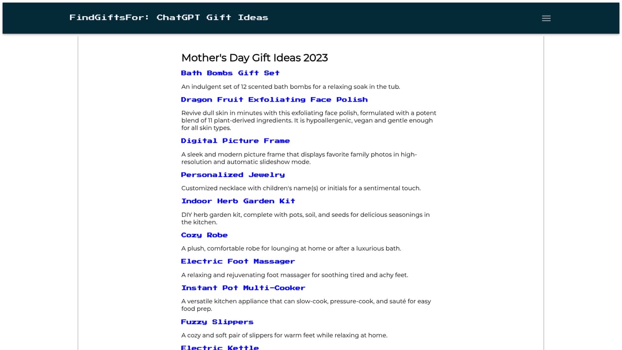 Findgiftsfor — Check the seasonal pages if the date is fixed