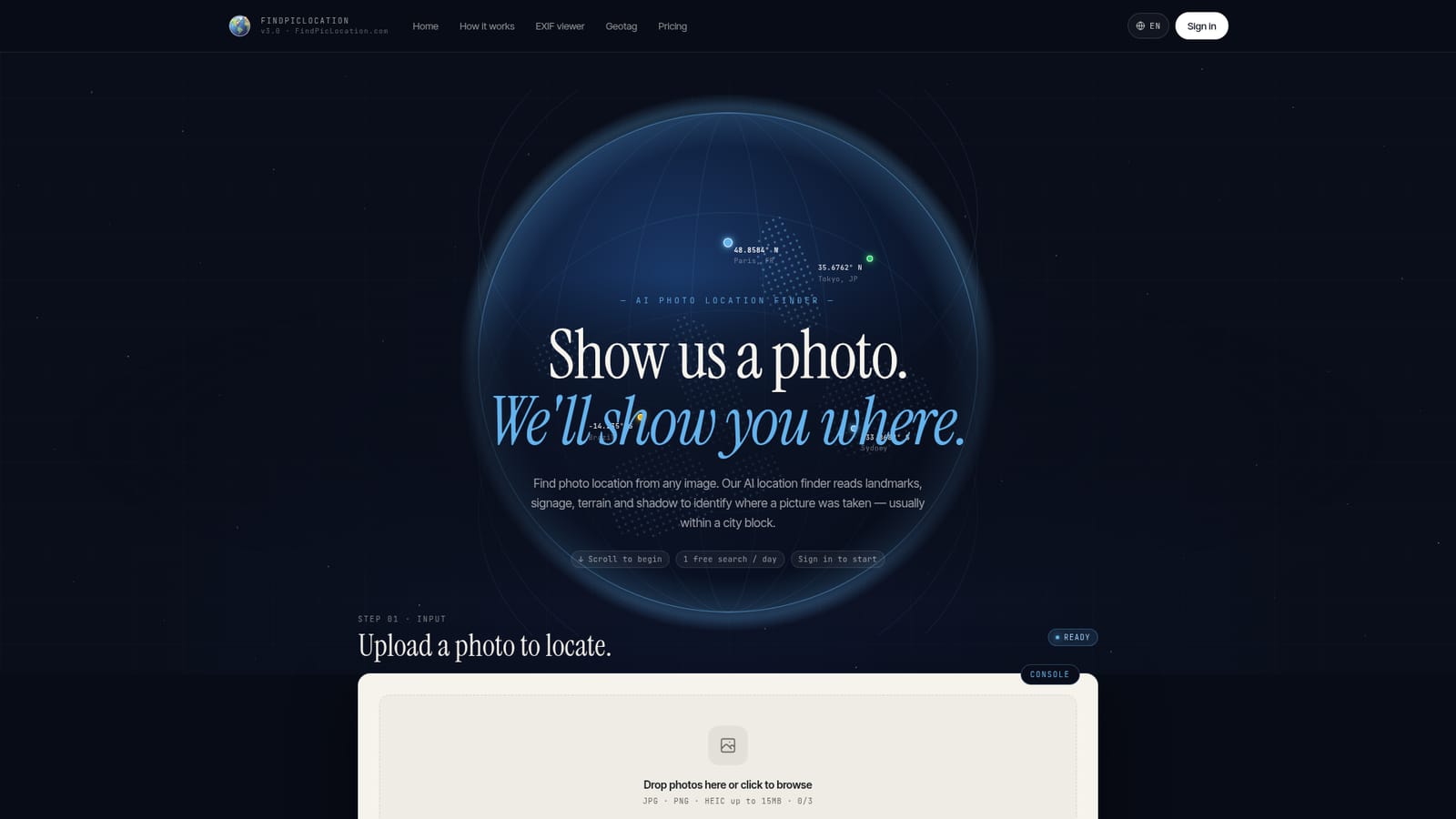 FindPicLocation — Open the tool and sign in