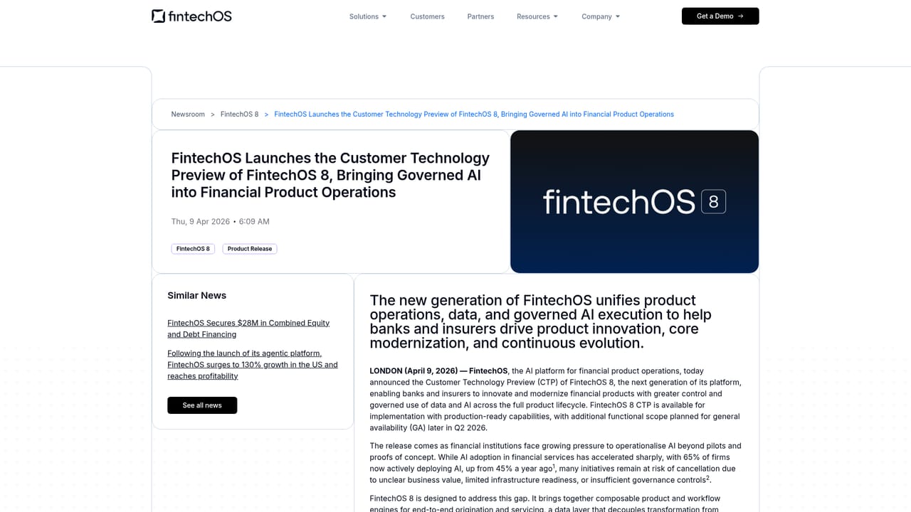 FintechOS — Read the FintechOS 8 preview