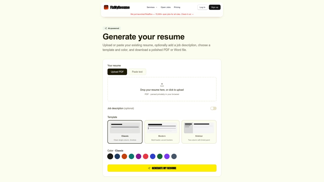 Fix My Resume — Generate a tailored resume