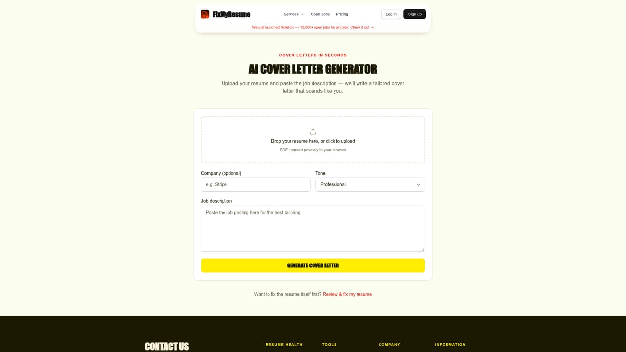Fix My Resume — Draft a matching cover letter